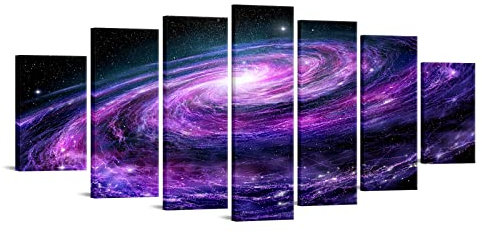 Riesige 7-teilige Leinwanddrucke Hubble Space Bild Poster Spirale Galaxie Leinwand Wandkunst Modern Poster mit Rahmen Giclée-Kunstwerk für Zuhause Büro Dekorationen 177,8 x 81,3 cm