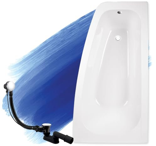 BADLAND Badewanne Original Weiß Acryl Wanne Eckbadewanne LUNA 150x80 Rechts KOMPLETTSET SET + Füßen und Exklusive Chrom Automatik Ablaufgarnitur Made in EU 3in1