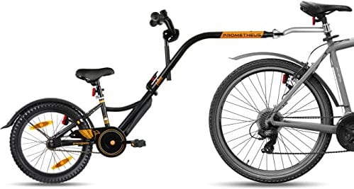PROMETHEUS BICYCLES Fahrradanhänger Kinder | Tandem Fahrrad Kinder | Fahrrad Anhänger Kinder 18 Zoll Trailerbike Nachläufer ab 5-10 Jahre Schwarz