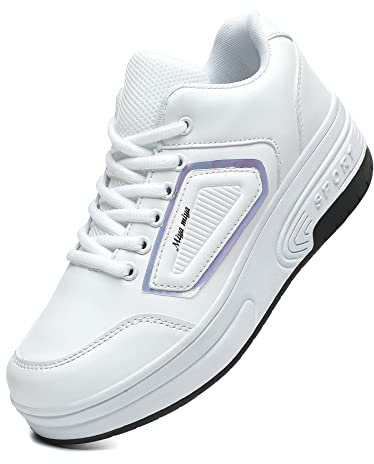 HOSIMY Schuhe Kinderschuhe mit Rollen Skate Automatisch Einziehbar Rollschuhe Inliner Skateboardschuhe Outdoor Sportschuhe Gymnastik Running Sneakers Turnschläppchen Jungen Mädchen, 99weiß, 37 EU