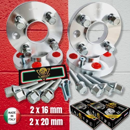 IGP 4 DISTANZIALI 16+20 mm 4 x 98 mozzo 58.1 + 16 BULLONI compatibili con FIAT 127, 128, Barchetta, Coupe, Marea, Punto, Regata, Ritmo, Seicento / 600, Seicento / 600 Cassone Coda Spiovente, Stilo