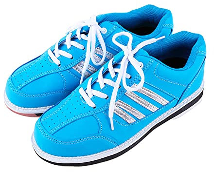 Professional Bowling Shoes Mens Leather Bowls Sports Shoes Breathable Non-Slip,Blue,9.5 UK
