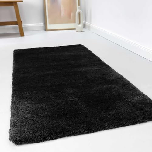 Wecon Home Kuschelig weicher Esprit Hochflor Teppich, bestens geeignet fürs Wohnzimmer, Schlafzimmer und Kinderzimmer RELAXX (70 x 140 cm, schwarz)