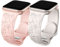 Oielai 2 Stück Floral Gravierte Armband Kompatibel mit Apple Watch Armband 40mm 41mm 38mm Damen, Weiches Silikon Sportarmband für Apple Watch SE/iWatch Series 9 8 7 6 5 4 3 2 1, Sandrosa/Sternenlicht