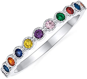 Aaa Cubic Zirconia Lgbtq Bunte Regenbogen Winzige Runde Multi Color Cz Halbe Ewigkeit Ring Jahrestag Dünne Hochzeit Band Für Frauen .925 Sterling Silber 1Mm Stapelbar Ringe