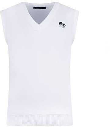 Dollar Jeans Mens Bowls V Neck Tank Top Slipover Pullover Sleeveless Jumper Logo Embroidered to Chest White XL