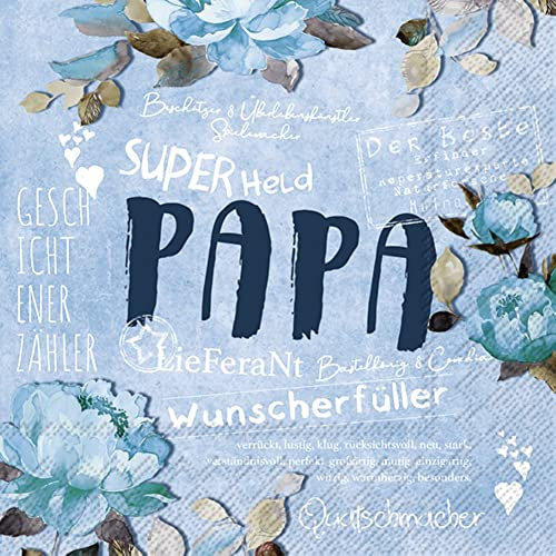 IHR Servietten Lunch IHR Motiv: Papa blue - Super-Held Wünscheerfüller 33x33 cm, 20 Stück Packung