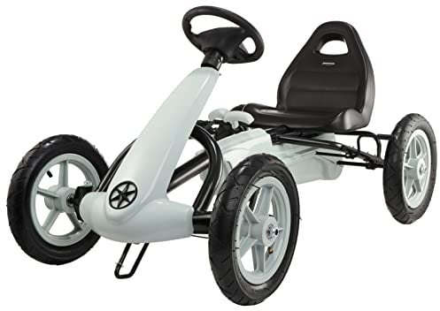 HyperMotion Go-Kart Tretfahrzeug - Kinderfahrzeug ab 5 Jahren - Verstellbarer Sitz mit Doppelhandbremse - 30cm Räder - Vorwärts & Rückwärts Fahrfunktion - Grau