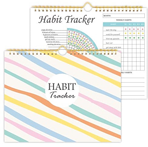 Habit Tracker Journal – Gewohnheitstracker-Kalender mit Spiralbindung, undatierter wöchentlicher und monatlicher Gewohnheitstracker zur Steigerung der Produktivität mit Gewohnheitszielen, 12 Monate,