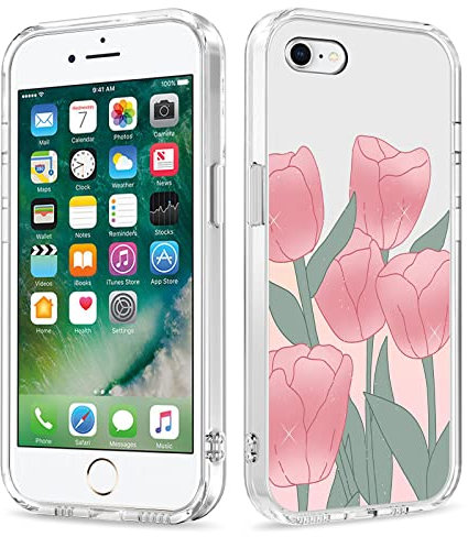 Galafu Case for iPhone 6 Plus/iPhone 6S Plus, Clear TPU Silicone Slim Cover for Girls and Women, Transparent Cute Soft Bumper Shockproof Protective Cover for iPhone 6 Plus, Pink Flower -4