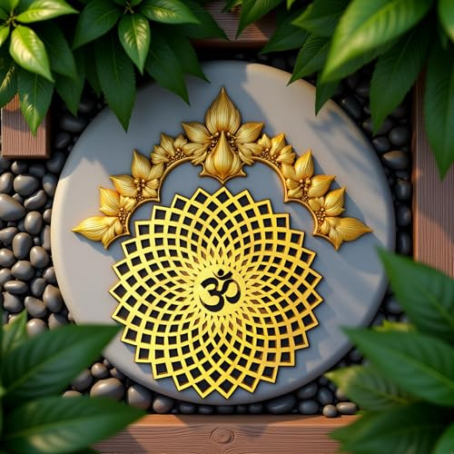 My Dream Carts Golden Om runde dekorative Wandkunst MDF Holz Om Chakra für Tempel, Wohnzimmer, Schlafzimmer, Büro, Hotel, Heimdekor-Artikel, Mandala-Wandbehang für Hausdekoration, 30x30 cm