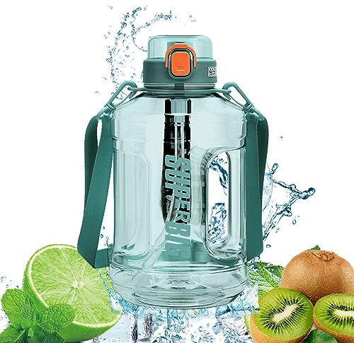 ZoraVson Gourde Paille Adulte 2.2l,Bouteille D'Eau De Sport Avec Paille/BandoulièRe, Absolument éTanche, MatéRiau Tritan Sans Bpa, SûR, Sain,Gourde Plastique Robuste (Bleu)…