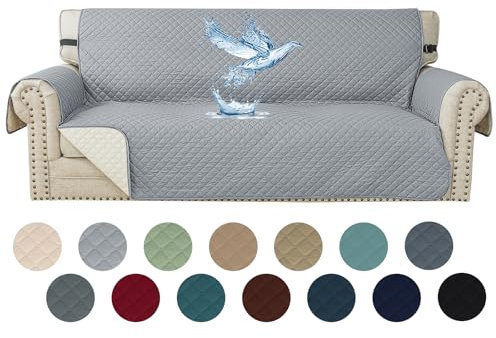YSTELLAA 100% Wasserdicht Sofa Überzug 3 Sitzer, Couch Bezug Rutschfes, Waschbar Couchüberzug, Sofabezug Mit Armlehnen, Universal Sofa Covers Für Katze Hund, Mit Gummiband, Hellgrau