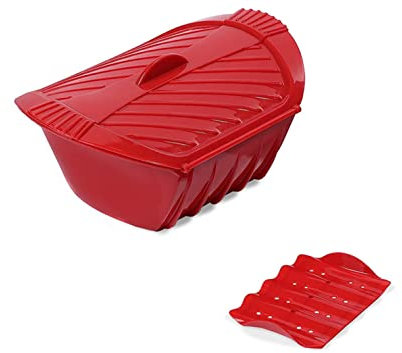 DDMMQS Vaporizador de silicona para microondas con tapa de caja de asa, vaporizador de silicona para cocinar al vapor alimentos frescos y congelados, verduras, pescado, etc
