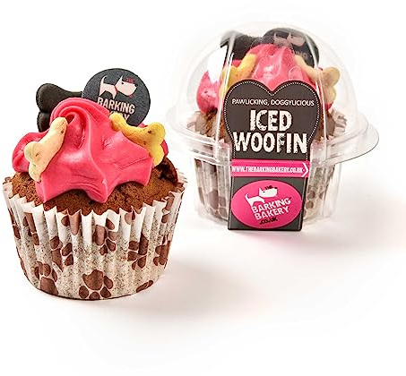 The Barking Bakery – Vanilla Woofin with Pink Frosting - Dog Cupcake for Medium & Large Dogs – Birthday & Occasion Dog Treats - Human Grade Ingredients – Handmade - Meat Free - Baked in England 75g.
