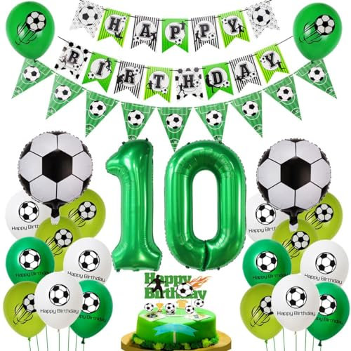Fussball 10 Jahre Junge Geburtstag Deko, Luftballon 10. Geburtstag Grün, Fußball 10. Luftballon ,Fußball 10 Deko, 10. Tortendeko, Ballon 10. Junge