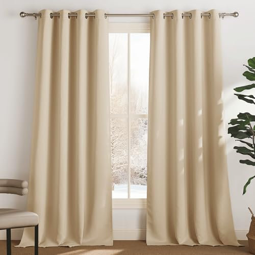 PONY DANCE 2er Set Outdoor Gardinen Windschutz Balkon Vorhang mit Ösen & Verdeckten Schlaufen Outdoorvorhänge Wasserdicht mit Festen Seilen, H 243 x B 132 cm, Bisccoti Beige