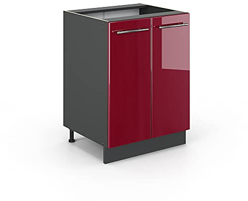 Vicco Küchenunterschrank Fame-Line, Bordeaux Hochglanz/Anthrazit, 60 cm, AP Eiche