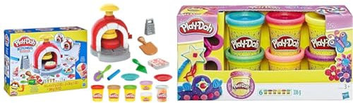 Play-Doh Kitchen Creations Pizzabäckerei Spielset mit 6 Dosen 8 Accessoires & 5417EU9 A5417EU8 Glitzerknete für fantasievolles und kreatives Spielen, Multicolor