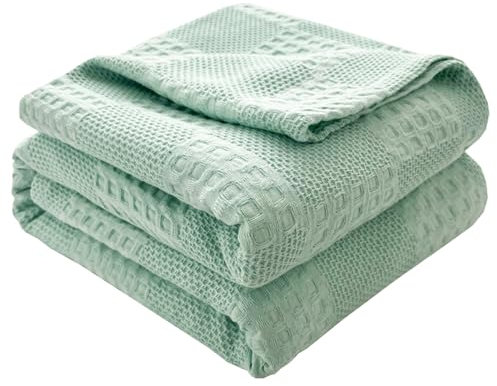 Hayisugal Tagesdecke 100% Baumwolle Kuscheldecke Leichte Wohndecke in Waffeloptik, Softe Überwurfdecke Bett, Sofa Überwurf Wohnzimmer Schlafzimmer Sommerdecke Baumwolldecke, Grün, 200 x 230cm