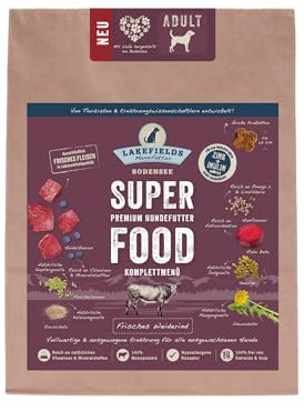 Lakefields SUPERFOOD | Premium Hundefutter trocken | 60% Rind | 1kg | Getreidefreies Trockenfutter für ausgewachsene Hunde | Mit Heidelbeeren, Seealge & Roter Beete | Von Tierärzten entwickelt