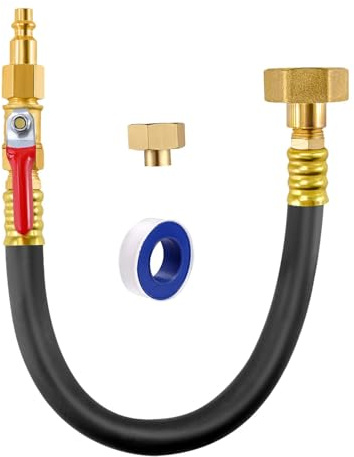 Demsyeq Wohnmobil-Winterize-Ausblasadapter, Wohnmobil-Wasserausblasadapter mit Absperrventil, Luftkompressor-Schnellanschlussstecker auf 1,9 cm Gartenschlauch-Wasserhahn für Wohnmobil, Boot, Anhänger