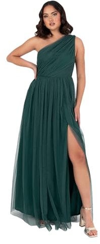 Anaya with Love Damen Womens Ladies Maxi One Cold Shoulder Dress with Slit Split Sleeveless Prom Wedding Guest Bridesmaid Ball Evening Gown Kleid, Emerald Green, 42