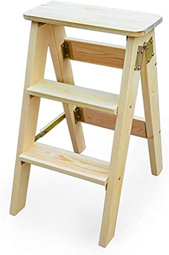 Trittleitern aus Holz, 3 Stufen, Doppelzweck-Leiter, Sitzbank, tragbarer Eichen-Kletter-Hochhocker für Zuhause und Bibliothek