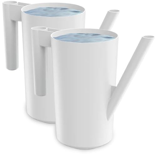 PECZEKO Gießkanne 2,0 Liter für Haus & Garten - aus robustem Kunststoff - giesskanne zur einfachen Bewässerung von Blumen, Pflanzen und zimmerpflanzen 2er-Set (2 Pack) Weiß