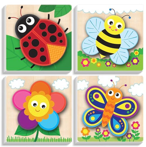 Fountor 4 Pack Paint by Numbers for Kid Ages 4-8-12, Animals Paint by Number Kits for Kids, DIY Animal Oil Painting Suitable for Home Decoration 8x8 inch