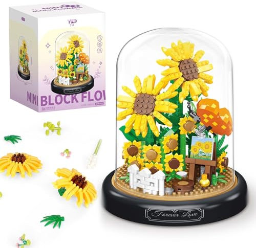 Set di Blocchi di Costruzione di Fiori Set di Blocchi di Costruzione di Girasole 558 Pezzi con Copertura Protettiva Set di Costruzioni con Bouquet di Fiori Adatto per Decorare Stanze,Uffici