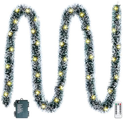Weihnachtsgirlande mit Beleuchtung,10M 100 LED Girlande Weihnachten mit Timer Tannengirlande mit Beleuchtung Tannengirlande Beleuchtet Türgirlande Weihnachten für Innen Außen (Silber 10m)