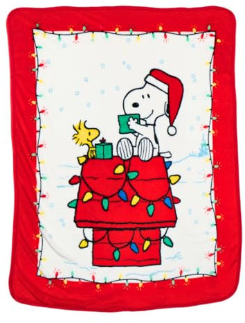 Franco Peanuts Snoopy & Woodstock Holiday Christmas Bedding - Coperta in seta super morbida, 101,6 x 127 cm, prodotto con licenza ufficiale)