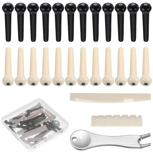 24 Stück Gitarre Brücke Pins Sattel Puller Remover Extractor Werkzeug Gitarrensteg-Sattelmutter Gitarre Stegstifte Steg Zubehör Ersatzteile Werkzeug-Sets