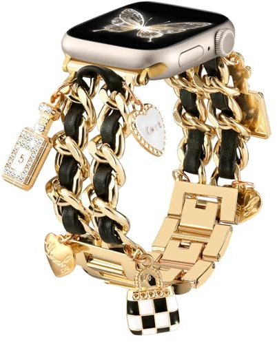 Wepro Elegante Correas Compatible con Apple Watch Correas 40mm 38mm 41mm 42mm(Series 10), Ajustable Cadena Enlace Correa con Accesorios de Lujo de Repuesto para iWatch Bandas Serie 10 9 8 7 6 5 4 3 SE