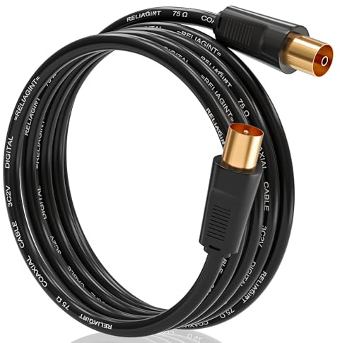 RELIAGINT RL Flex Cavo antenna TV 5m, prolunga coassiale maschio/femmina 75 ohm, conduttore in rame puro, per digitale terrestre, TV via cavo e satellitare (DVB-T/T2/C/S/S2), Nero