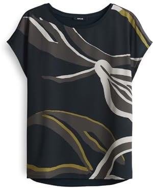 OPUS Damen Kurzarmshirt | Printshirt SOPIKA Print Regular aus fließendem Materialmix Coal Blue, 42