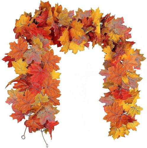Herbstblatt Blätter Girlande Künstliche Ahorn Ranken, Herbst Hängepflanze für Zuhause Garten Hochzeit Kamin Party Erntedankfest (A,1 Bündel)