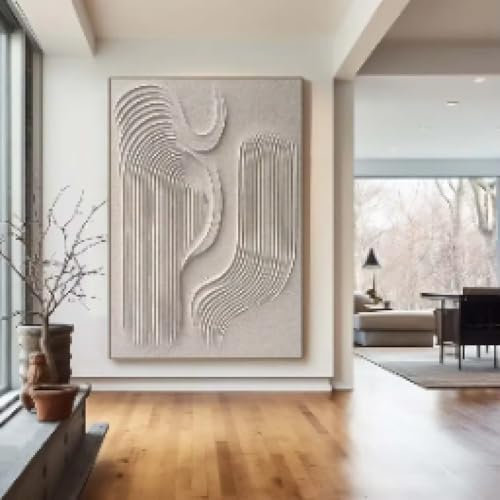 Großes beiges 3D-Strukturgemälde, beige, Gips, abstraktes Gemälde auf Leinwand, beige, minimalistische moderne Wanddekoration, 60 x 80 cm, rahmenlos
