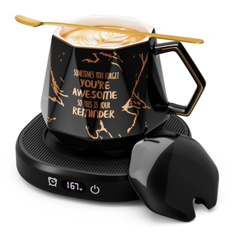 Coffee Mug Warmer & Awesome Diamond Mug Set, 8H Smart Auto Shut Off Electric Coffee Cup Warmer for Desk Office Home, 4 Temperature Setting Candle Heater Tea Beverage Coffee Warmer Plate for Women Men