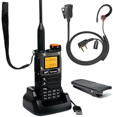 Quansheng UV-K5(8) Orange VHF UHF Portable Walkie Talkie FM NOAA UV-K6 Two-way Radio for Outdoor/Warehousing and logistics/navigation/industrial production (Black, with RED G Shape Earpiece)