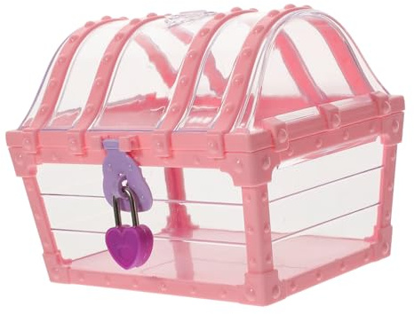 ABOOFAN Coffre Au Trésor Verrouillable Moyen Transparent En Plastique Rose Couvercle Bombé, Boîte à Bijoux Pour Garçon Et Filles, Rangement De Jouets Et Présents De Fête, Coffre Décoratif Sécurisé