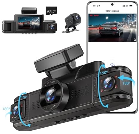 Adelagnes 4 Kanal Dashcam Auto Vorne Hinten 4K+1080P mit WiFi,Dash Cam Auto Kamera 3 IPS Bildschirm,Kostenlose 64 GB Karte,Nachtsicht,G Sensor,Loop-Aufnahme,APP Steuerung,170°Weitwinkel WDR