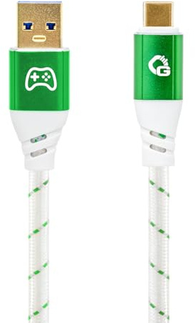 OEHLBACH GAMING New Game Green - USB Type-A auf Type-C Kabel 10Gbps - Ladeleistung bis 60W - doppelt geschirmt - vergoldete Kontakte - 75cm - Gaming Kabel mit Gewebemantel - grün/weiß