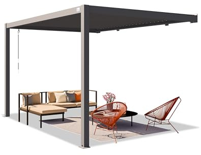 PRIMEYARD Terrassenüberdachung 3x4 m Aluminium-Pfosten mit Lamellendach aus Stahl anthrazitfarbene Anbau-Pergola