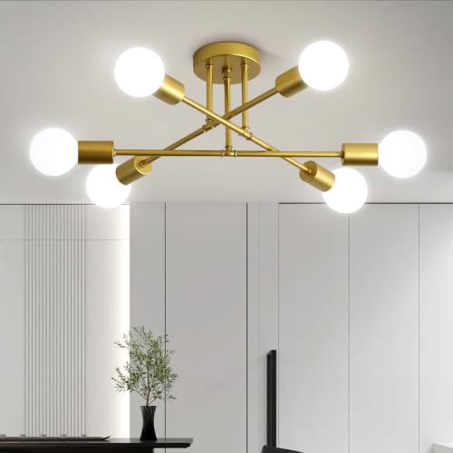 Maichixin Sputnik Deckenleuchte Gold 6-flammig, Deckenlampe Gold Modern E27 | Verstellbare Deckenlampe Wohnzimmer aus Premium-Metall, Deckenlampe Flur, Schlafzimmer, matt Gold Kronleuchter Vintage