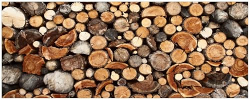 Wallario Küchenrückwand selbstklebend 115 x 50 cm, Motiv: Dunkler Holzstapel rund | Spritzschutz abwischbar & pflegeleicht