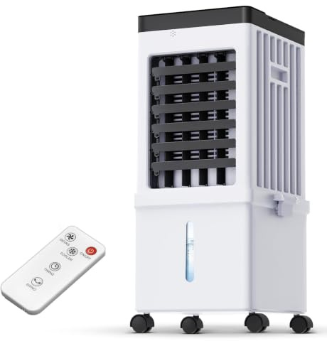 Ventilatore e Umidificatore 3-in-1, Condizionatore Portatile da 60 Cm, Serbatoio Acqua da 15l, 3 Velocità & 3 Modalità, Super Risparmio Energetico, Display Digitale, Timer 7,5h, Con 4 Ruote & Maniglia