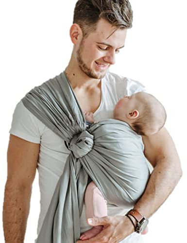 Shabany® - Ring Sling Tragetuch - 100% Bio Baumwolle - Babybauchtrage für Neugeborene Kleinkinder bis 15 KG - inkl. Baby Wrap Carrier Anleitung - grau (jumps)