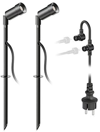 ledscom.de LED Gartenstrahler Spico schwarz mit Erdspieß für außen IP44 je 105lm warm-weiß 2er Set